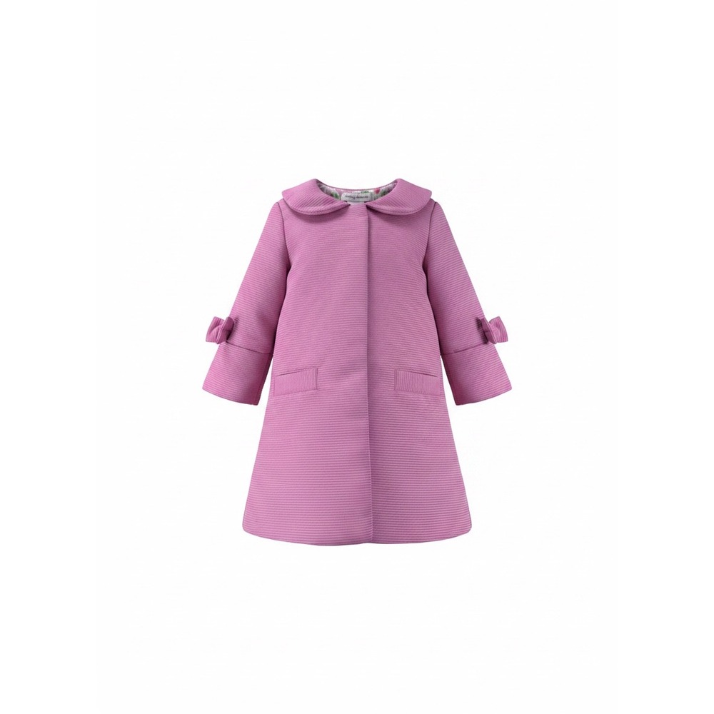 Tommy Bahama Girls Pink Textured Dress Coat Peter Pan Collar Bow Cuffs Size 4T